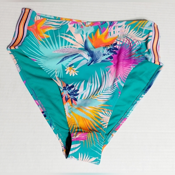 🦃Xhilaration High Leg High Waist Multicolor Tropical Bikini Bottoms Size M NWOT - Picture 1 of 9